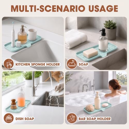 CAKETIME 2 Pack Silicone Soap Dish with Drain Spout for Bathroom Shower Caddy Kitchen Counter Sponge Holder Bar Sink Organizer Suction Cup Dispenser Shampoo Hanging Tools Storage New Green Large - Image 6