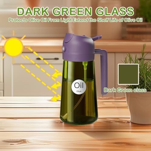 YARRAMATE 16oz/470ml Dark Green Oil Sprayer for Cooking with Stickers, Food-grade Premium 2 in 1 Olive Oil Dispenser Bottle for Kitchen Gadgets, Air Fryer, Salad, Frying, BBQ (Purple) - Image 3