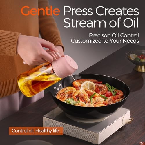 YARRAMATE 16oz/470ml Glass Olive Oil Sprayer for Cooking with Stickers, 2 in 1 Oil Dispenser for Kitchen Gadgets, Food Grade Premium Spray Bottle for Salad, Frying, BBQ (PeachPink) - Image 4