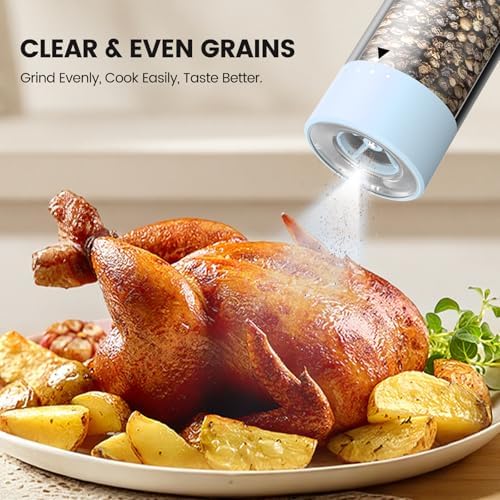 Electric Salt and Pepper Grinder Set - Rechargeable Automatic Salt and Pepper Shakers, Kitchen Appliances with External Adjustable Coarseness, Larger Hopper for Cooking, Home Gifts(2 Pack,Light Blue) - Image 5
