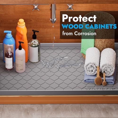 Winisok Waterproof Under Sink Mat 31" x 22", Silicone Mat, Beige - Image 4