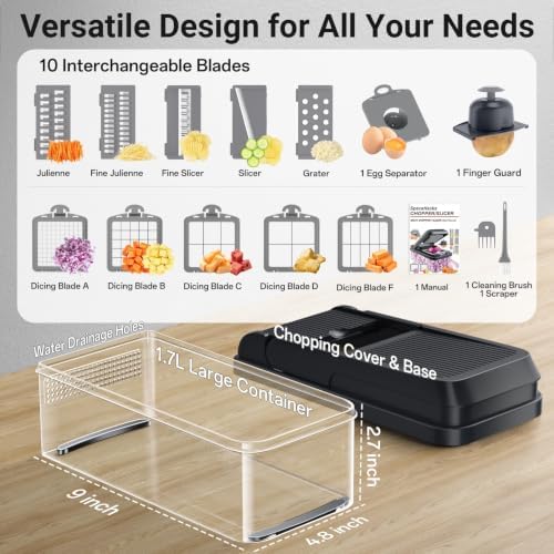 15-in-1 Vegetable Chopper with 10 Blades, Food Veggie Cutter, Gray - Image 2