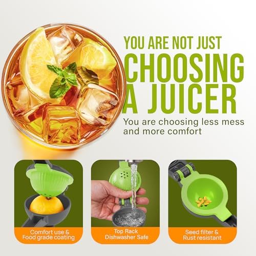 Zulay Kitchen Metal 2-in-1 Lemon Squeezer - Sturdy Max Extraction Hand Juicer Lemon Squeezer Gets Every Last Drop - Easy to Clean Manual Citrus Juicer - Easy-Use Lemon Juicer Squeezer - Gray/Lime - Image 4