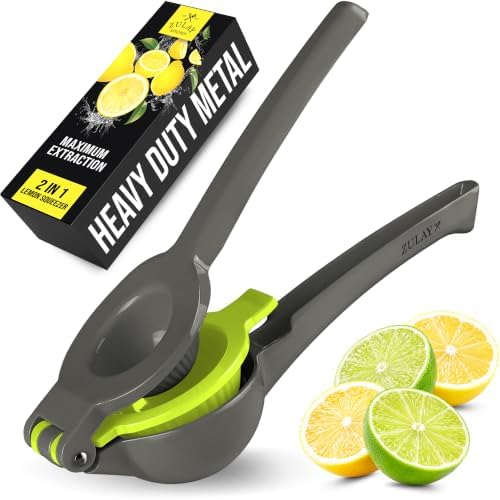 Zulay Kitchen Metal 2-in-1 Lemon Squeezer - Sturdy Max Extraction Hand Juicer Lemon Squeezer Gets Every Last Drop - Easy to Clean Manual Citrus Juicer - Easy-Use Lemon Juicer Squeezer - Gray/Lime by ZulayKitchen