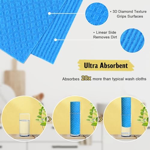 MoLKENE Swedish Dishcloths for Kitchen, 10 Pack Reusable Paper Towels, Blue - Image 3
