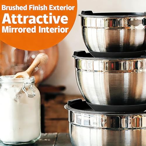 Thickened Heavy-Duty 26pcs Stainless Steel Bowl, Mixing Bowl Set with Lid, Grater Attachment, Non-Slip Bottom and Kitchen Gadget Set, Sizes 7, 4, 2.5, 2.0, 1.5, 1QT, Ideal for Mixing and Serving - Image 5