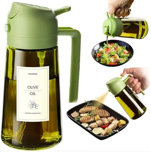 TrendPlain - Original 16oz/470ml Olive Oil Dispenser Bottle for Kitchen Gadgets and Air Fryer Accessories - Olive Oil Sprayer for Cooking w/Stickers - Green by TrendPlain