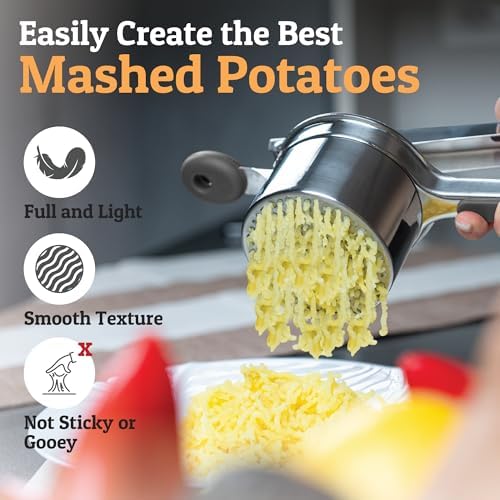 PriorityChef Large 15oz Potato Ricer, Heavy Duty Stainless Steel Potato Masher and Ricer Kitchen Tool, Press and Mash Kitchen Gadget For Perfect Mashed Potatoes - Everytime, Grey - Image 6