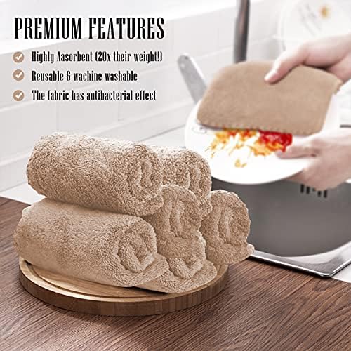 Sunny zzzZZ 24 Pack Kitchen Dishcloths - Does Not Shed Fluff - Reusable Dish Towels, Dish Cloths, Super Absorbent Coral Fleece Cleaning Cloths, Nonstick Oil Washable Fast Drying, 10 x 20 Inch (Brown) - Image 7