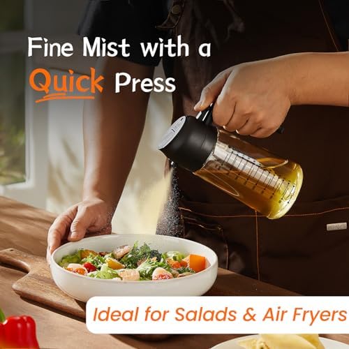TrendPlain 16oz/470ml Glass Olive Oil Sprayer for Cooking – 2 in 1 Olive Oil Dispenser Bottle for Kitchen Gadgets and Air Fryer Accessories, Salad, BBQ - Black & Navy - Image 2