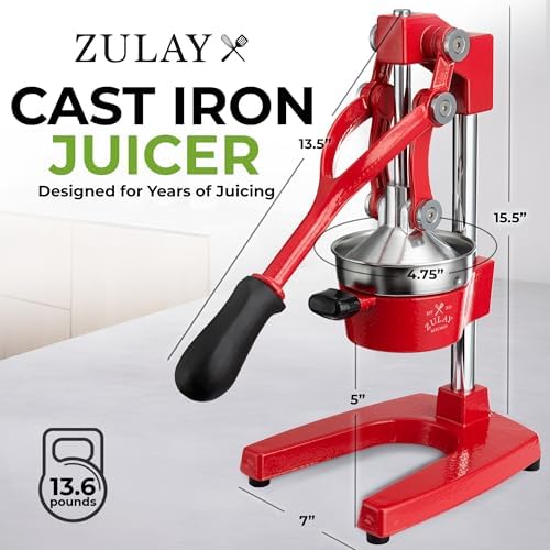Zulay Kitchen Cast Iron Juicer, Orange Manual Juicer, Citrus Press, Red - Image 3