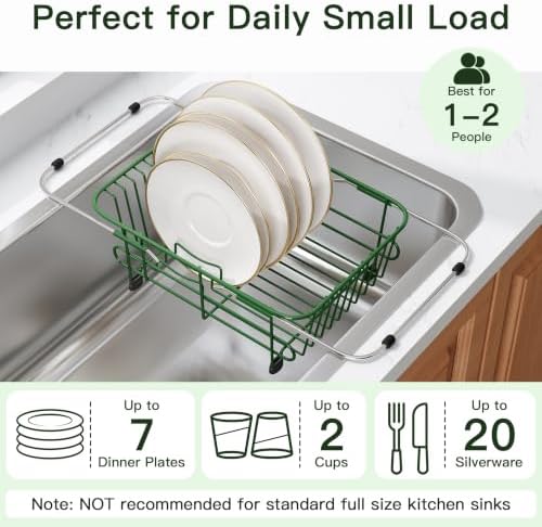 JASIWAY Green Dish Drying Rack in Sink with Utensil Holder, RV, Apartment - Image 5
