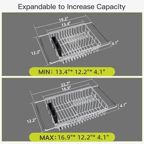 JASIWAY Expandable Dish Drying Rack Over the Sink with Utensil Holder - Image 4
