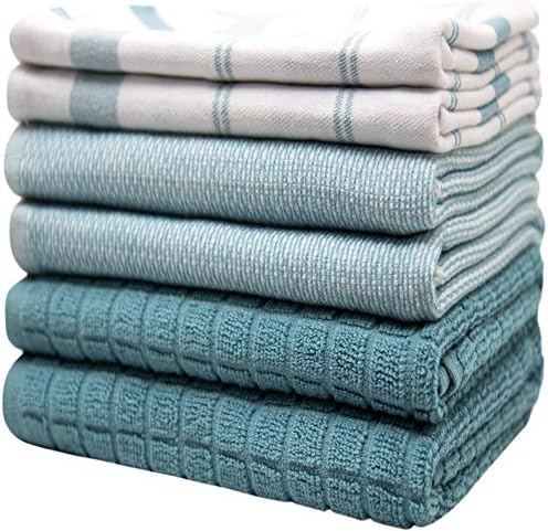 Premium Kitchen Towels 6 Pack 100% Cotton, 20"x28" Dish Towels - Teal Check - Image 6