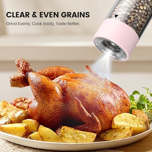 Electric Salt and Pepper Grinder Set - Rechargeable Automatic Salt and Pepper Shakers, Kitchen Appliances with External Adjustable Coarseness, Larger Hopper for Cooking, Home Gifts(2 Pack,Pink/Pink) - Image 5