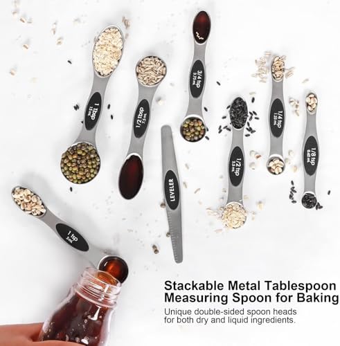 Magnetic Measuring Spoons Set with Leveler, Stackable Stainless Steel Tablespoons for Baking, Fits in Spice Jars - Image 5