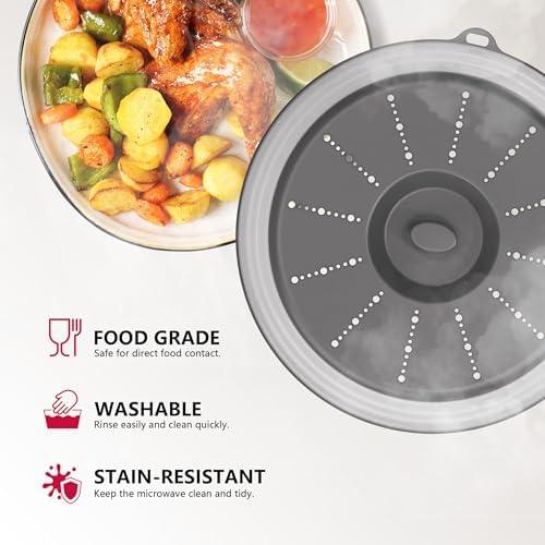WVM Microwave Splatter Cover Vented for Food with Hook Hole, Splatter Guard & Colander Kitchen Gadget for Food, Meal Prep, Dark Grey, M(11"x3.26")-Pack of 1 - Image 3