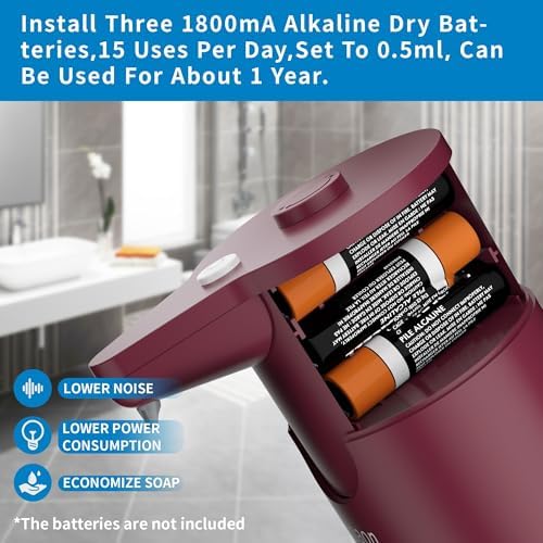Automatic Soap Dispenser Touchless, Hands-Free, Multi Adjustable Volume, Long Battery Life, Compatible with Thick & Thin Dish/Hand Soap for Bathroom and Kitchen, Easy for Toddlers, Red - Image 6