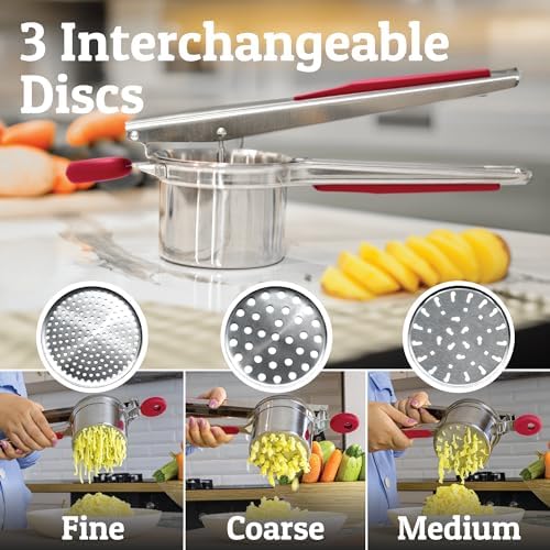 PriorityChef Large 15oz Potato Ricer With 3 Discs, Heavy Duty Stainless Steel Potato Ricer for Mashed Potatoes, Potato Masher, Press and Ricer Kitchen Tool, Red - Image 3