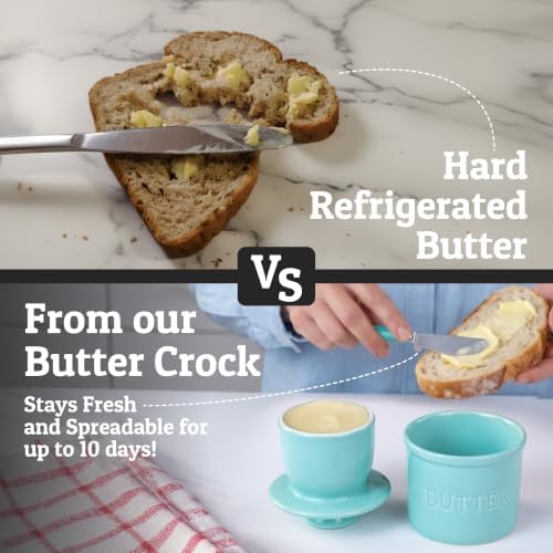 Priority Chef Large Butter Crock with Lid with Water Line, Ceramic French Butter Dish to Leave On Counter, Cool Green - Image 2