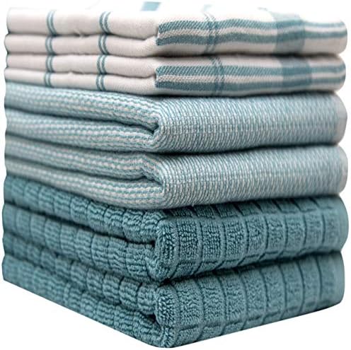 Premium Kitchen Towels 6 Pack 100% Cotton, 20"x28" Dish Towels - Teal Check - Image 2