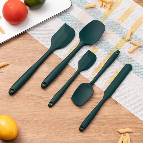 Silicone Spatula Set,5 Piece Food Grade Rubber Spatulas,Dark Green - Image 6