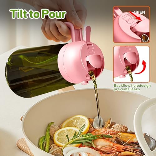 YARRAMATE 2Pcs 16oz/470ml Dark Green Oil Sprayer for Cooking with Stickers, Food-grade Premium 2 in 1 Olive Oil Dispenser Bottle for Kitchen Gadgets, Air Fryer, Salad, Frying, BBQ (Pink&Black) - Image 6