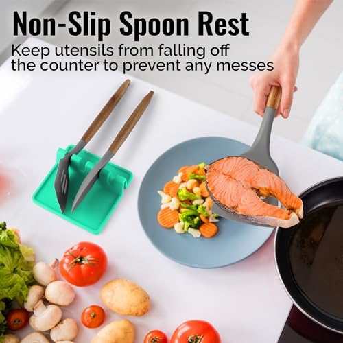 Zulay Kitchen Silicone Utensil Rest with Drip Pad for Multiple Utensils - BPA-Free, Heat-Resistant Spoon Rest & Spoon Holder for Stove Top - Kitchen Utensil Holder for Ladles & Tongs - Carnival Grass - Image 4