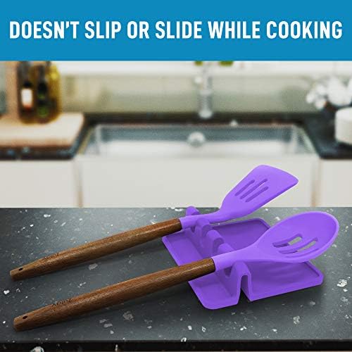 Zulay Kitchen Silicone Utensil Rest with Drip Pad for Multiple Utensils - BPA-Free, Heat-Resistant Spoon Rest & Spoon Holder for Stove Top - Kitchen Utensil Holder for Ladles & Tongs - Mystic Violet - Image 4