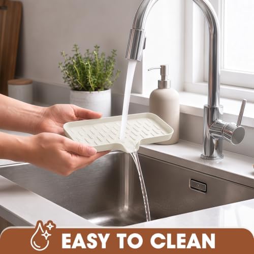 CAKETIME 2 Pack Silicone Soap Dish with Drain Spout for Bathroom Shower Caddy Kitchen Counter in-Sink Sponge Holder Dispenser Countertop Accessories Home Practical Daily Household Stuff Beige Large - Image 4