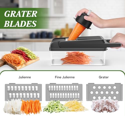 HomeHacks Veggie Chopper Vegetable Cutter, 15 in 1 Kitchen Gadget, Grey - Image 3