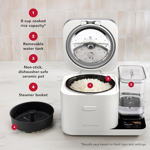 KitchenAid 8 Cup Grain and Rice Cooker, Integrated Scale, Porcelain White - Image 5