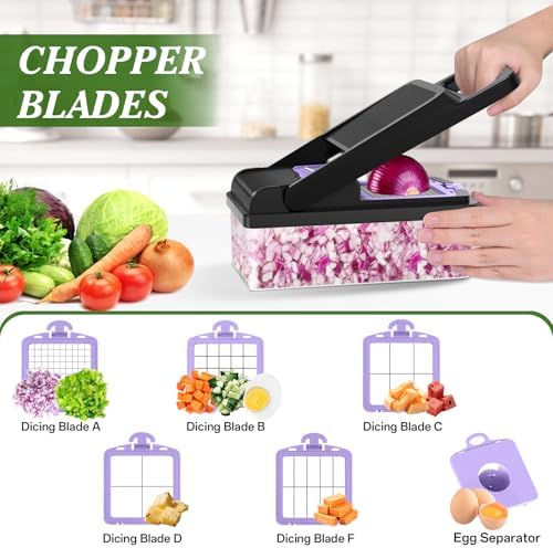 HomeHacks Veggie Chopper Vegetable Cutter, 15 in 1 Kitchen Gadget, Purple - Image 2