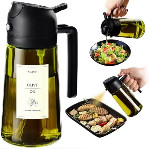 TrendPlain - Original 16oz/470ml Olive Oil Dispenser Bottle for Kitchen Gadgets and Air Fryer Accessories - Olive Oil Sprayer for Cooking w/Stickers - Black by TrendPlain