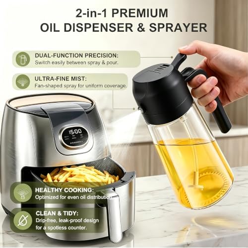 Pure Future 2-in-1 Olive Oil Sprayer for Cooking, Dispenser Bottle (Black) - Image 6