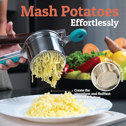 PriorityChef Large 15oz Potato Ricer With 3 Discs, Heavy Duty Stainless Steel Potato Ricer for Mashed Potatoes, Potato Masher, Press and Ricer Kitchen Tool, Turquoise - Image 2