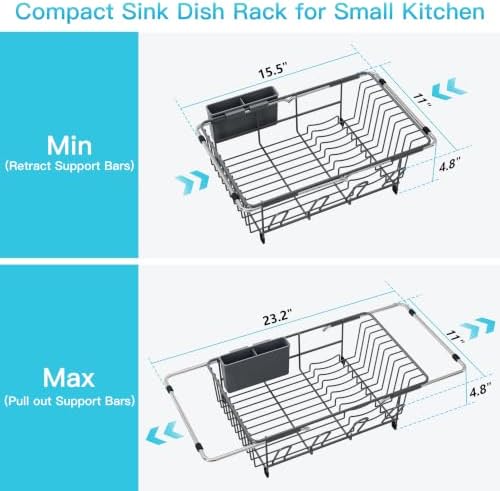 JASIWAY Gray Dish Drying Rack in Sink, Dish Drainer with Utensil Holder - Image 4