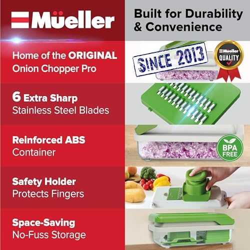Mueller Vegetable Chopper, Mandoline Slicer, Food Veggie Chopper, Cheese Grater, Onion Vegetable Cutter with Container, Dicer, Kitchen Gadgets & Essentials, White Sand/Green - Image 3