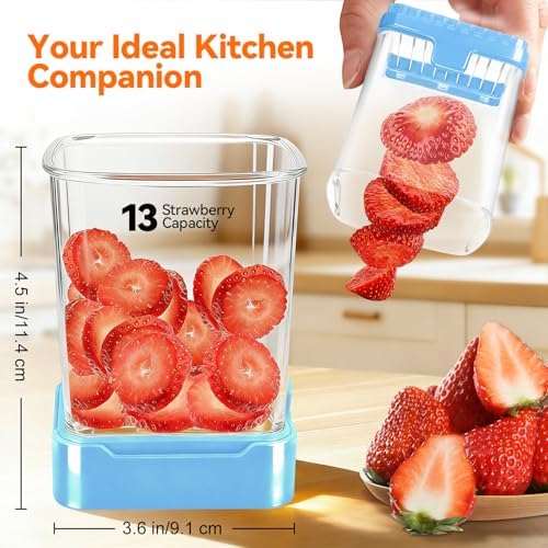 Strawberry Slicer Cup, Fruit Cutter – Quick-Slice, Meal Prep, Blue - Image 2