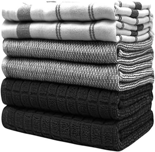 Premium Kitchen Towels (20”x 28”, 12 Pack) | Large Cotton Dish Towels | Flat & Terry Highly Absorbent Kitchen Linen Set with Hanging Loop | Black Check - Image 6
