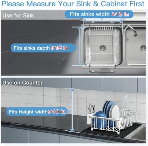 JASIWAY White Dish Drying Rack in Sink with Mat, Cups and Utensil Holder - Image 5