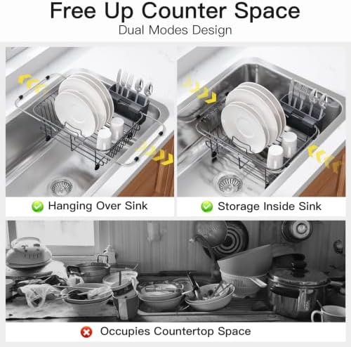 JASIWAY Gray Dish Drying Rack in Sink with Utensil Holder, RV, Apartment - Image 2