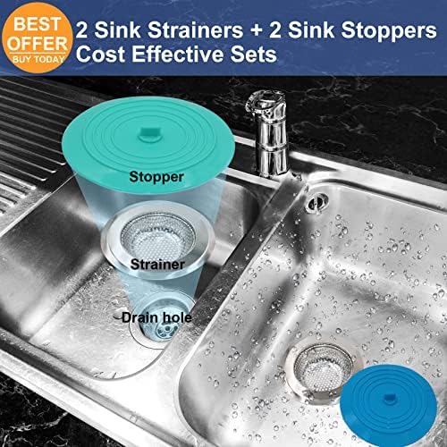 V-TOP Kitchen Drain Strainer Stopper 4 Pack, Universal 6 Inch Silicone Plug Anti-Clogging Stopper Cover, 4.5 Inch Stainless Steel Basket Strainer Food and Hair Catcher - Image 7