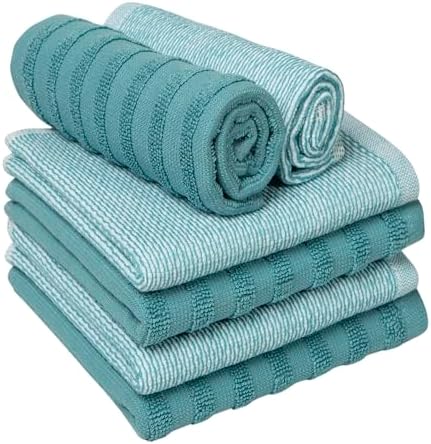 Bumble Premium Dish Cloths 13"x13" (6 Pack) | 100% Natural Ring Spun Cotton | 400 GSM | Highly Absorbent & Soft |Yarn Dyed & Solid Dyed Terry Dish Cloth Set - Aqua - Image 4