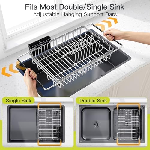 JASIWAY Expandable Dish Drying Rack Over the Sink with Utensil Holder - Image 3