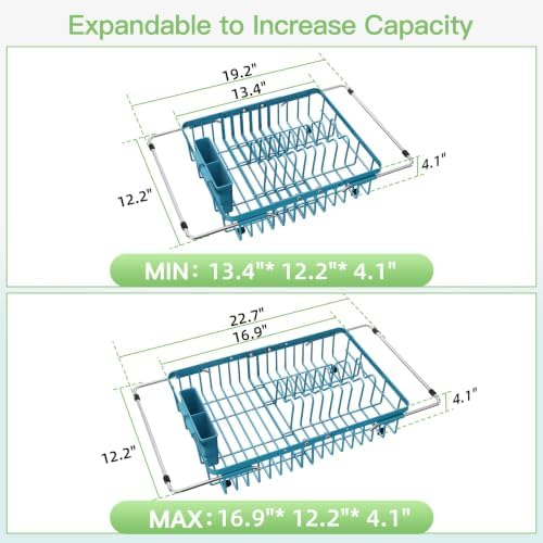 JASIWAY Blue Dish Drying Rack Over the Sink with Utensil Holder - Image 4