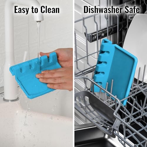 Zulay Kitchen Silicone Utensil Rest with Drip Pad for Multiple Utensils - BPA-Free, Heat-Resistant Spoon Rest & Spoon Holder for Stove Top - Kitchen Utensil Holder for Ladles & Tongs - Blue - Image 6