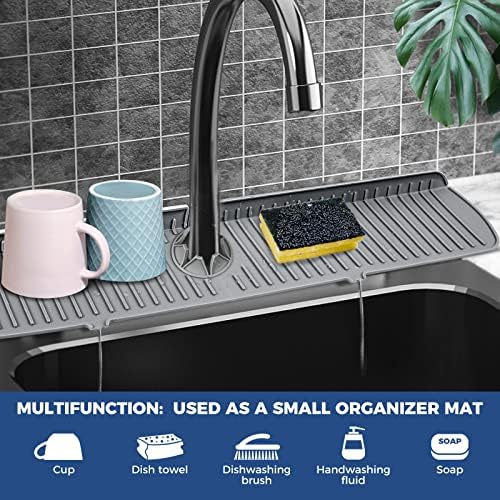 XXL Silicone Faucet Handle Drip Catcher Tray Mat, Large Silicone Faucet Mat, Dish Soap Sponge Holder for Kitchen Sink Accessories, Drying Mat for Kitchen Counter & Bathroom Kitchen Sink Splash Guard - Image 3