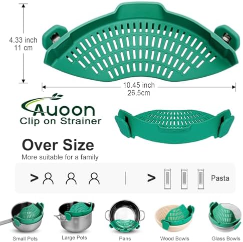 AUOON Pot Strainer Clip on Silicone, Large 10.45 x 4.33 in, Sea Blue - Image 3