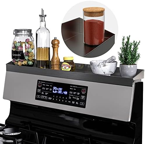 IIIOIIIA Stove Top Magnetic Shelf for Kitchen Organization, 30" Magnetic Spice Rack Over The Stove, 4" Deep Spice Organizer with Border All Around, Brushed Stainless, Black by MOMABROTHERS